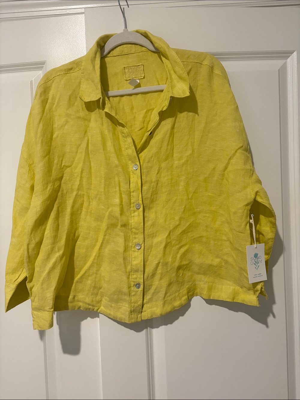 Sigrid Olsen Bright Yellow Linen Button-Down Shirt XL